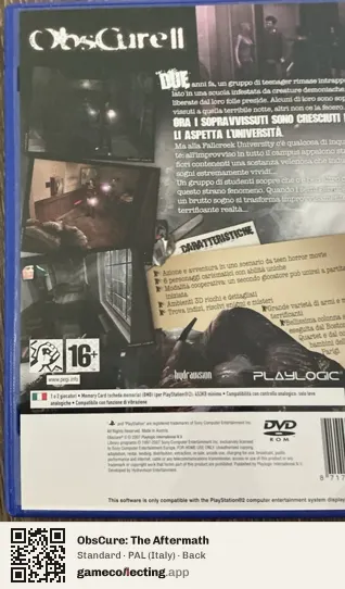 ObsCure: The Aftermath PlayStation 2, Italy box back