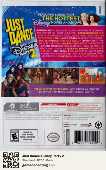 Just Dance: Disney Party 2 Nintendo Wii, NTSC box back