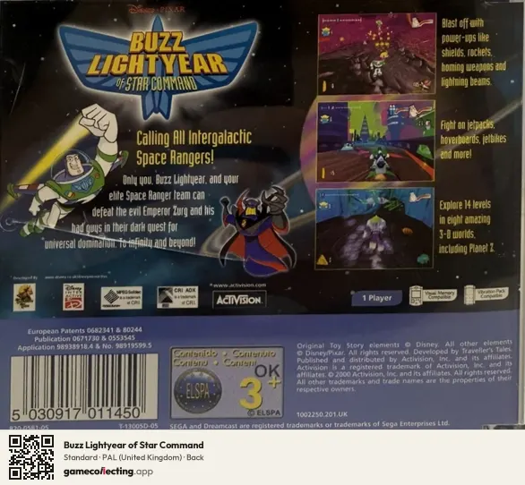 Buzz Lightyear of Star Command Sega Dreamcast, United Kingdom box back