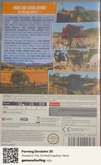 Farming Simulator 20 Nintendo Switch, United Kingdom box back