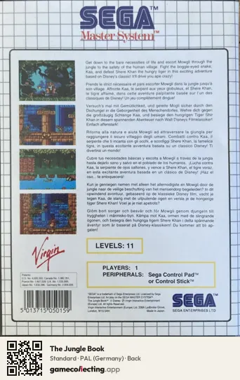 The Jungle Book Sega Master System, Germany box back