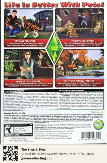 The Sims 3: Pets Computer, NTSC box back