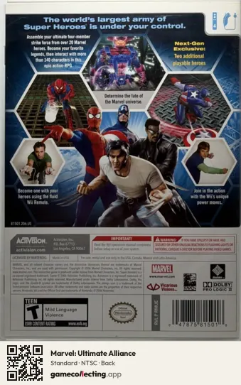 Marvel: Ultimate Alliance Nintendo Wii, NTSC box back