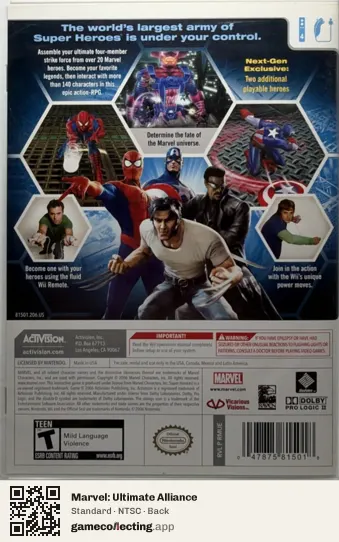 Marvel: Ultimate Alliance Nintendo Wii, NTSC box back
