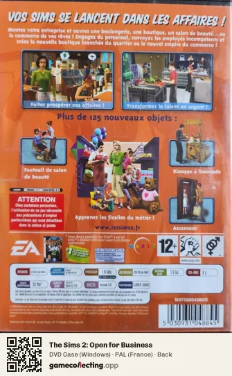 The Sims 2: Open for Business Computer, France box back