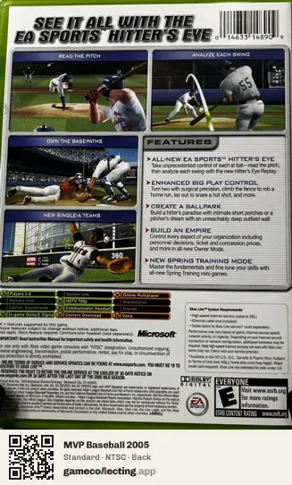 MVP Baseball 2005 Xbox, NTSC box back