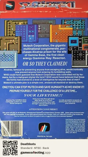 Deathbots Nintendo Entertainment System, NTSC box back
