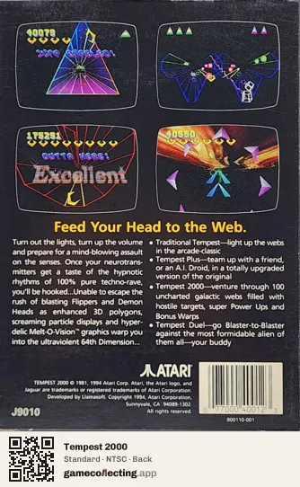Tempest 2000 Atari Jaguar, NTSC box back