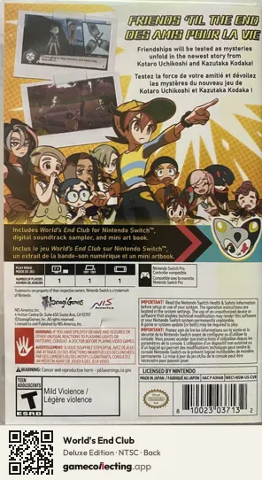 World's End Club Nintendo Switch, NTSC box back