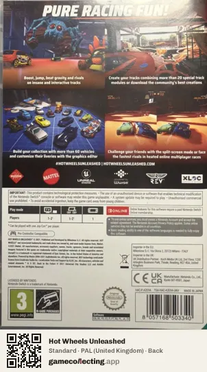 Hot Wheels Unleashed Nintendo Switch, United Kingdom box back