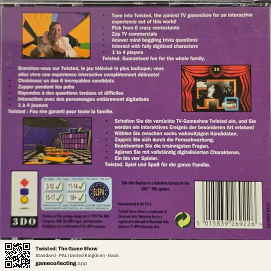Twisted: The Game Show 3DO Interactive Multiplayer, United Kingdom box back