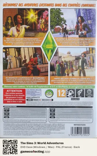 The Sims 3: World Adventures Computer, France box back