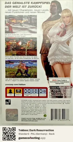 Tekken: Dark Resurrection PlayStation Portable, Germany box back