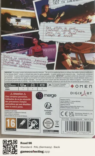 Road 96 Nintendo Switch, Germany box back