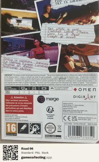 Road 96 Nintendo Switch, PAL box back
