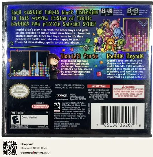 Dropcast Nintendo DS, NTSC box back