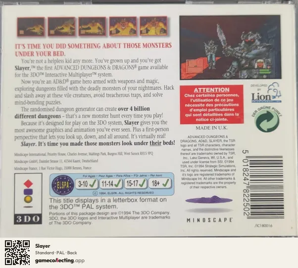 Slayer 3DO Interactive Multiplayer, PAL box back