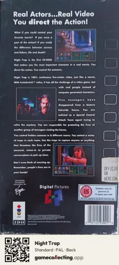 Night Trap 3DO Interactive Multiplayer, PAL box back