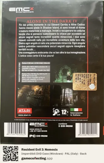 Resident Evil 3: Nemesis Computer, Italy box back