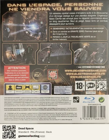 Dead Space PlayStation 3, France box back