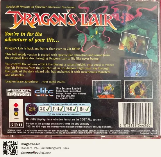 Dragon's Lair 3DO Interactive Multiplayer, United Kingdom box back
