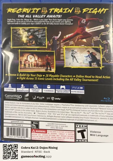 Cobra Kai 2: Dojos Rising PlayStation 4, NTSC box back