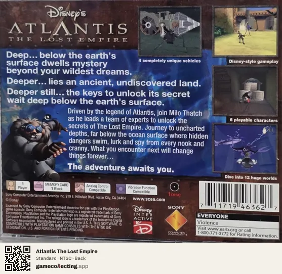 Atlantis The Lost Empire PlayStation, NTSC box back
