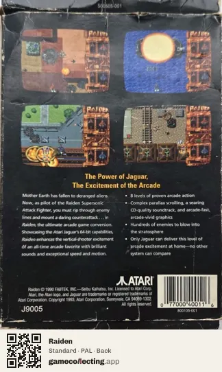 Raiden Atari Jaguar, PAL box back