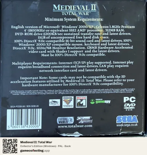 Medieval II: Total War Computer, PAL box back