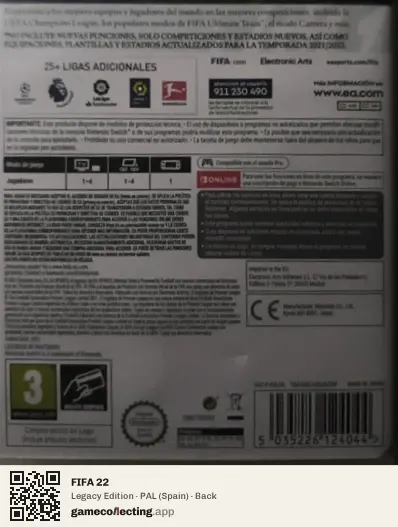 FIFA 22 Nintendo Switch, Spain box back