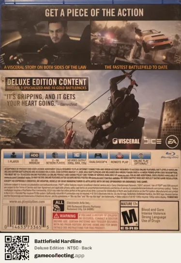 Battlefield Hardline PlayStation 4, NTSC box back