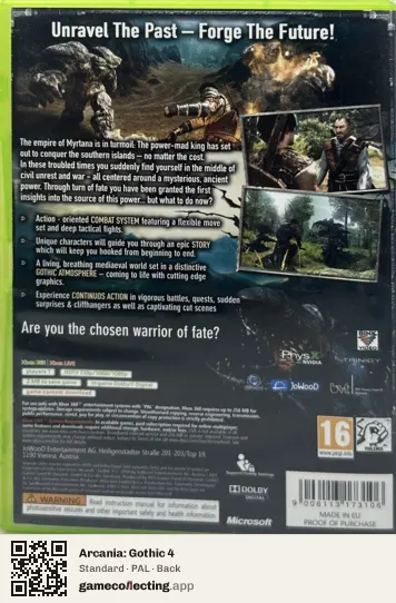 Arcania: Gothic 4 Xbox 360, PAL box back
