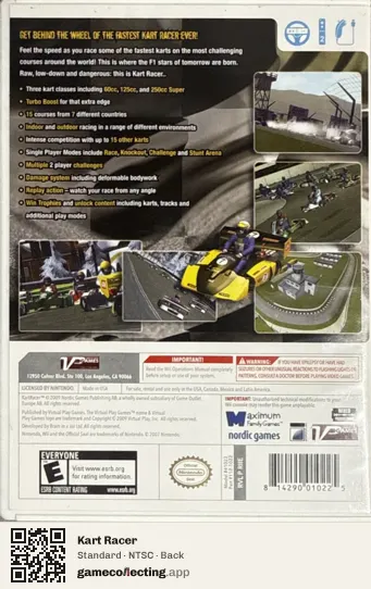 Kart Racer Nintendo Wii, NTSC box back
