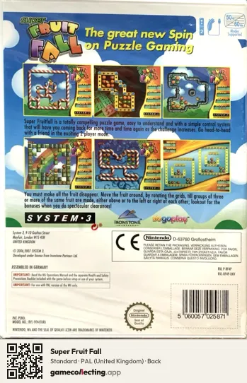 Super Fruit Fall Nintendo Wii, United Kingdom box back