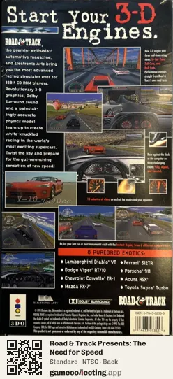 Road & Track Presents: The Need for Speed 3DO Interactive Multiplayer, NTSC box back