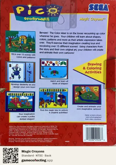 Magic Crayons Sega Pico, NTSC box back