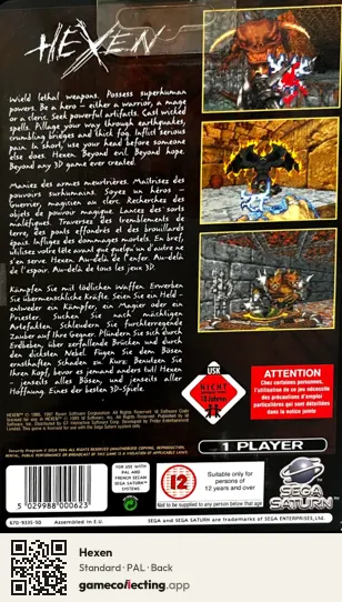 Hexen Sega Saturn, PAL box back