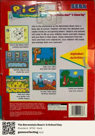 The Berenstain Bears' A School Day Sega Pico, NTSC box back