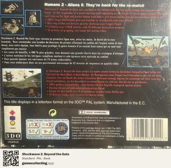 Shockwave 2: Beyond the Gate 3DO Interactive Multiplayer, PAL box back
