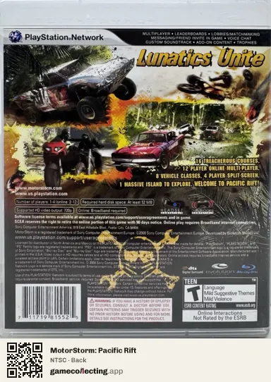 MotorStorm: Pacific Rift PlayStation 3, NTSC box back