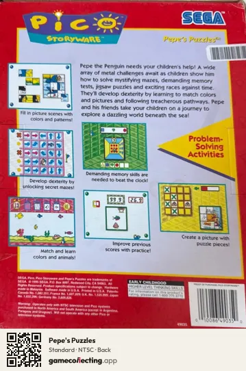 Pepe's Puzzles Sega Pico, NTSC box back