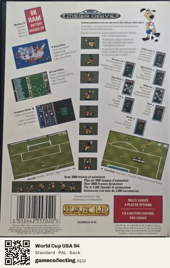 World Cup USA 94 Sega Mega Drive / Genesis, PAL box back