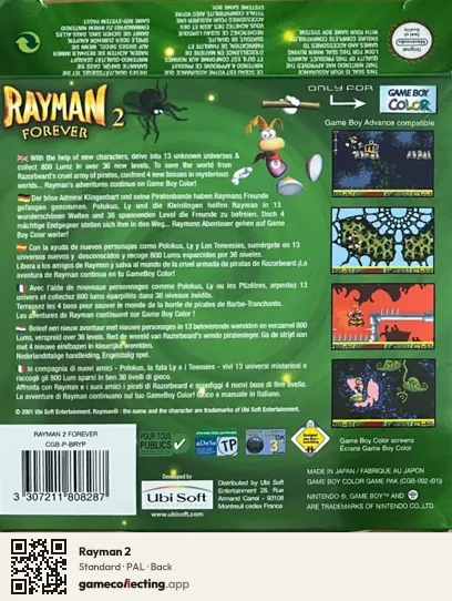 Rayman 2 Game Boy Color, PAL box back