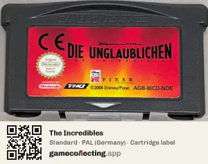 The Incredibles Game Boy Advance, PAL cartridge label