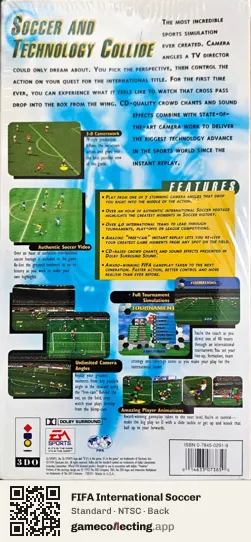 FIFA International Soccer 3DO Interactive Multiplayer, NTSC box back