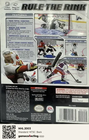 NHL 2003 Nintendo GameCube, NTSC box back
