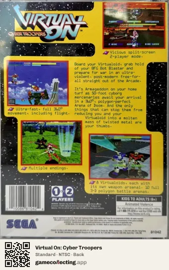 Virtual On: Cyber Troopers Sega Saturn, NTSC box back