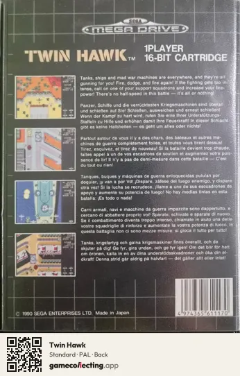 Twin Hawk Sega Mega Drive / Genesis, PAL box back