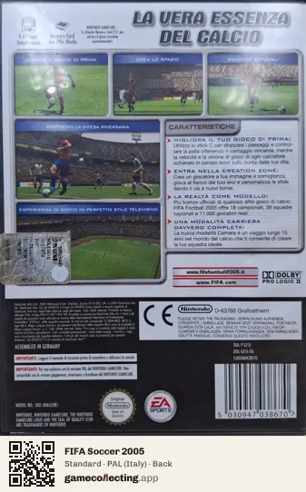 FIFA Soccer 2005 Nintendo GameCube, Italy box back