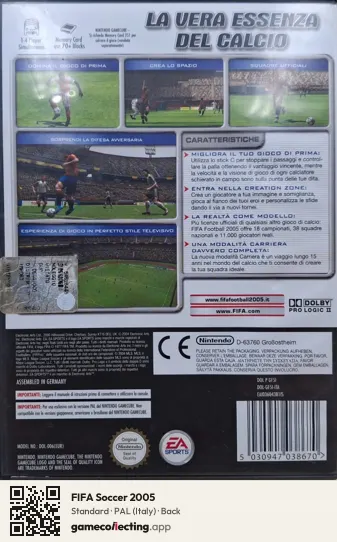 FIFA Soccer 2005 Nintendo GameCube, Italy box back